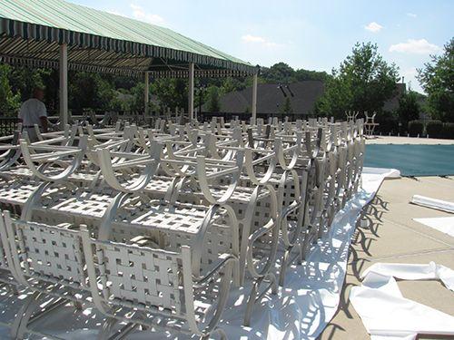 Chairs wrapped in shrinkwrap
